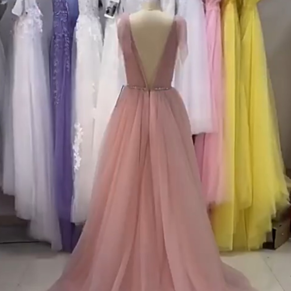 Open Back Tulle Long Evening Dresses Train - Picture 4 of 6